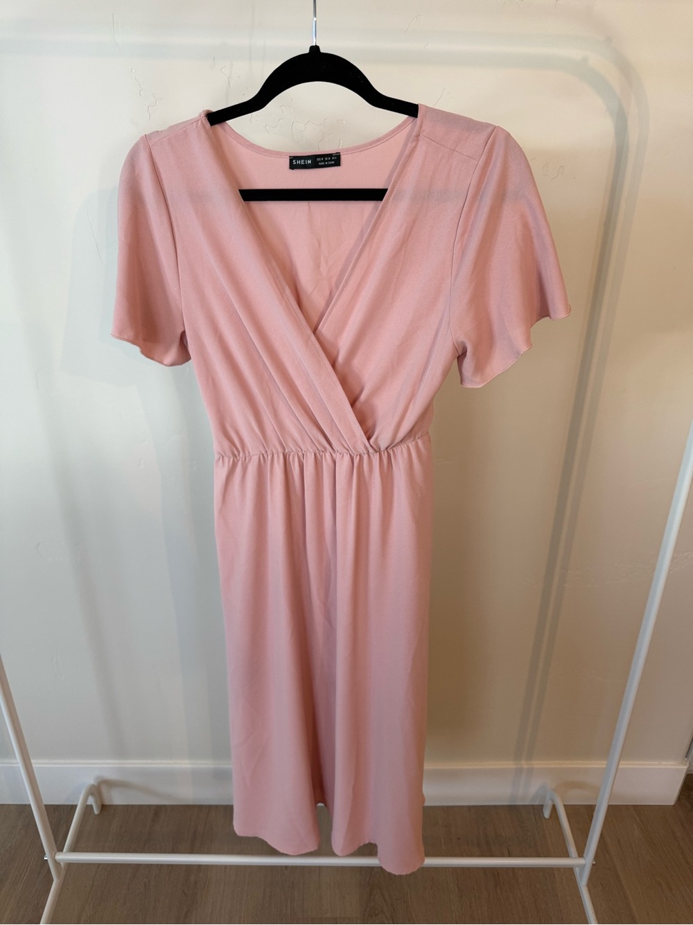 SHEIN Blush Pink Wrap-Style Midi Dress